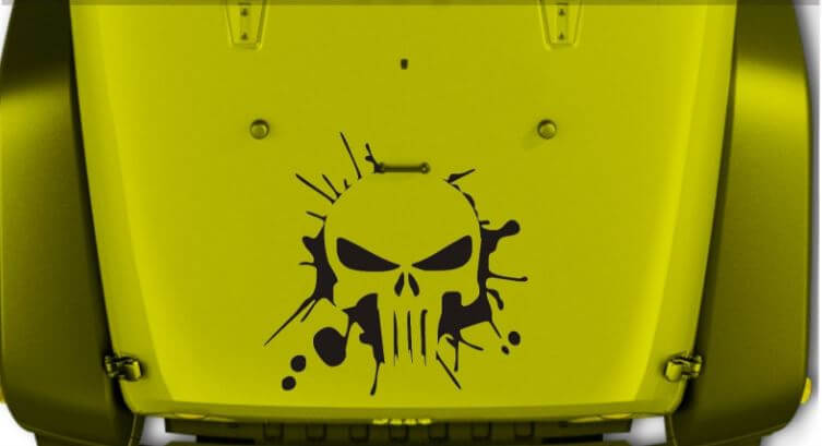 Adesivo in Vinile Cofano Stile Teschio Punisher per Jeep Wrangler