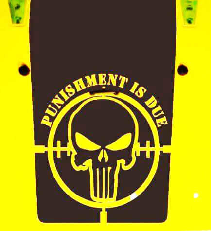Adesivo in Vinile Punishment Is Due Skull per Cofano Jeep Wrangler
