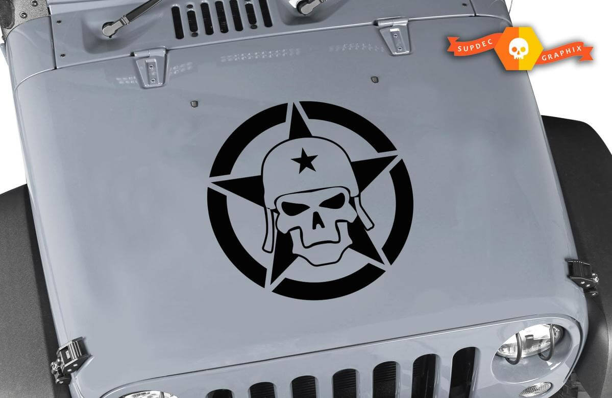 Adesivo in vinile con teschio militare e stella per cofano Jeep Wrangler