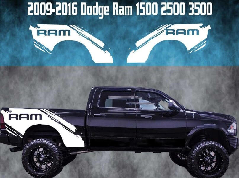 Set di Adesivi Laterali Posteriori Splash Fango in Vinile per Dodge Ram 1500-3500 2009-2016