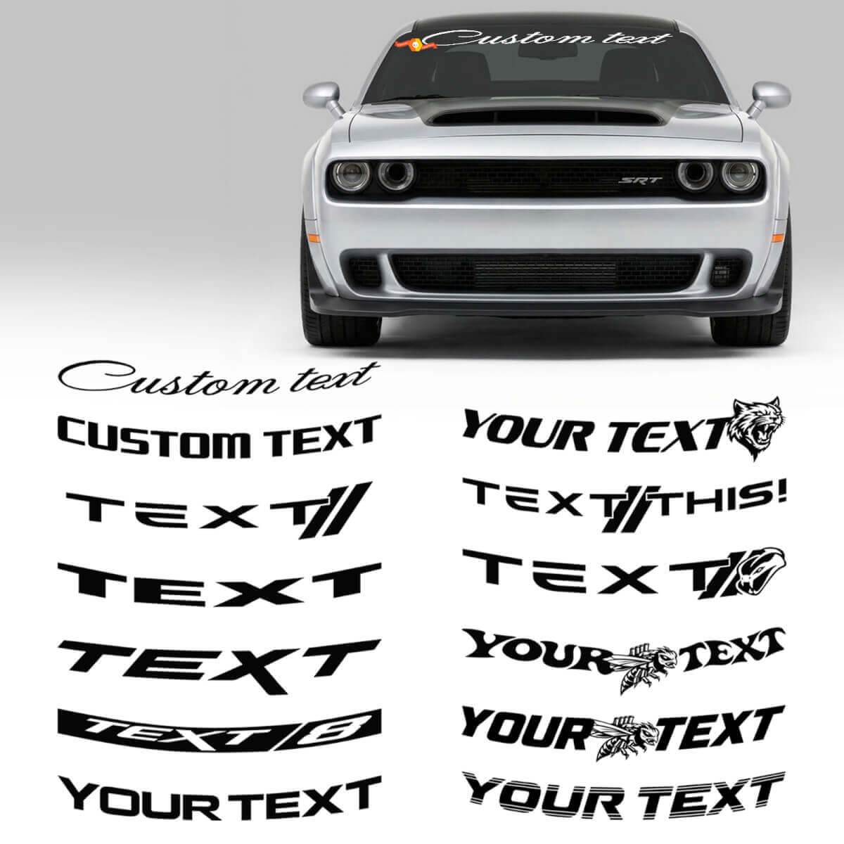 Adesivo in Vinile Personalizzato a Lettere per Striscia Ampia del Parabrezza per Dodge Challenger