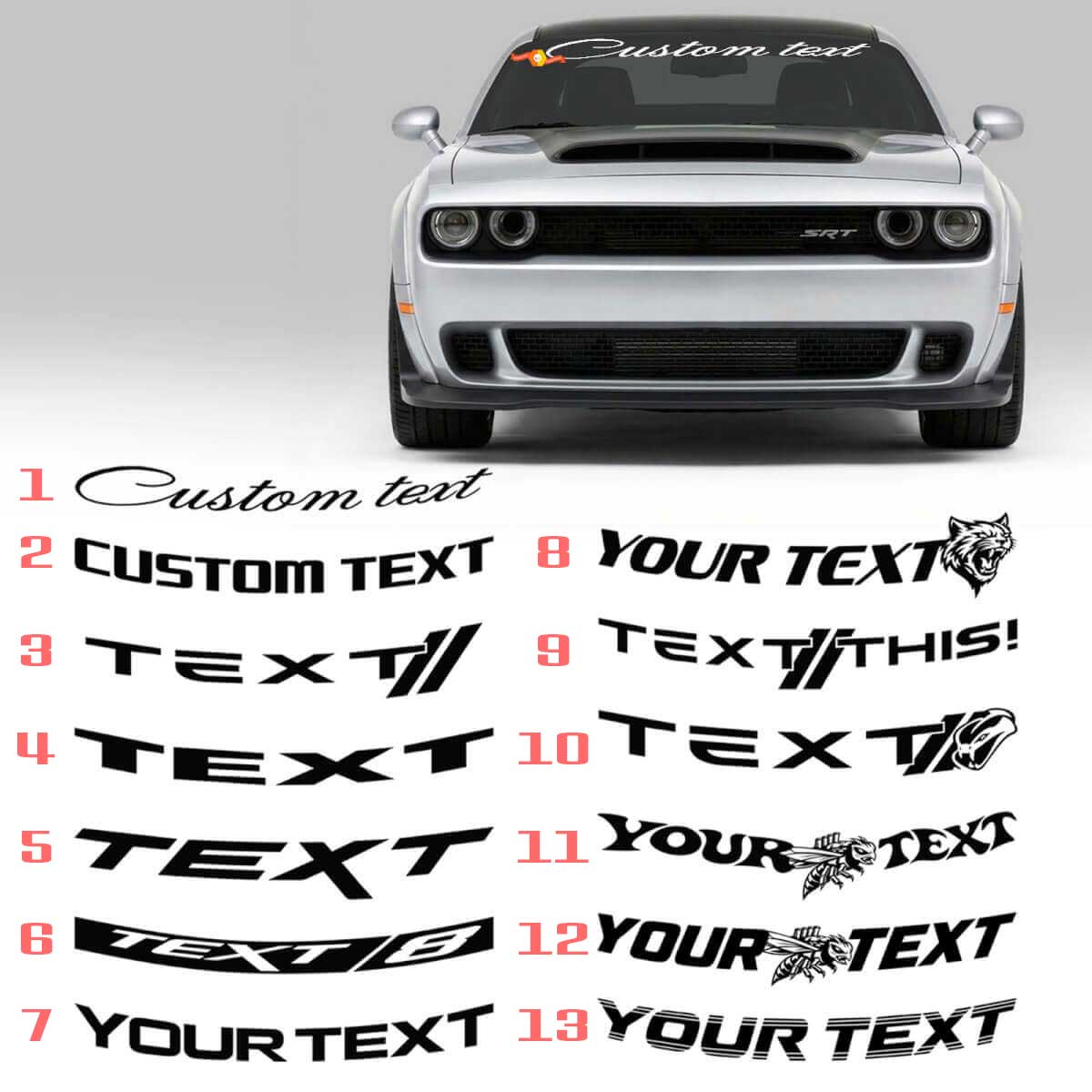 Adesivo in Vinile Personalizzato a Lettere per Striscia Ampia del Parabrezza per Dodge Challenger