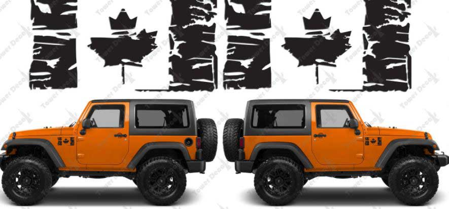 (2) Bandiera del Canada Grunge Maple Leaf Extress Vinil Decals Fit: Jeep Wrangler