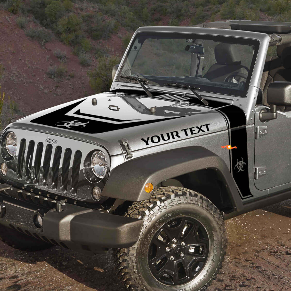 Kit adesivi in vinile black-out con strisce stile biohazard per cofano Jeep Rubicon