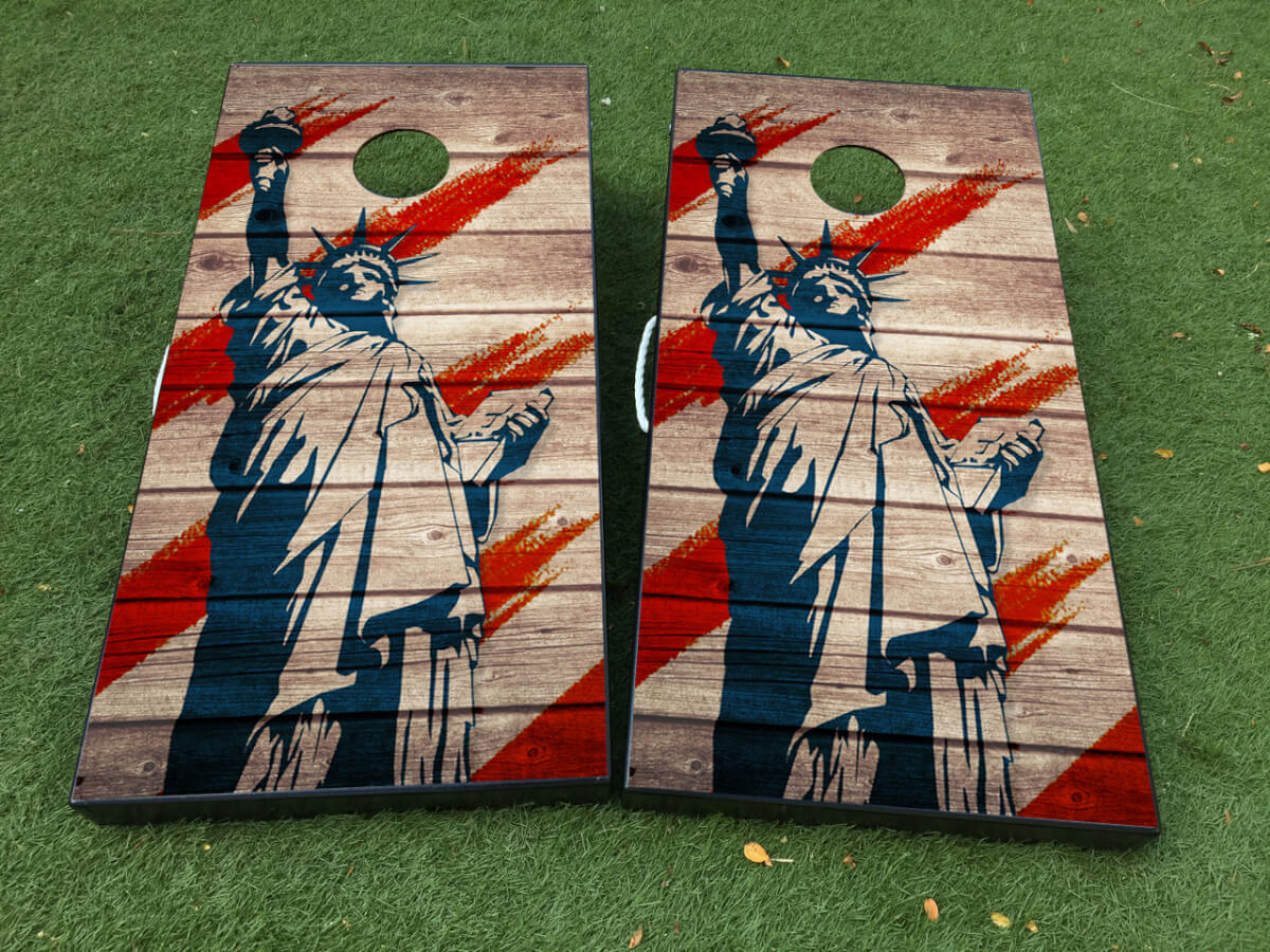 Kit di decalcomanie adesive per tavola Cornhole con bandiera americana della Statua della Libertà