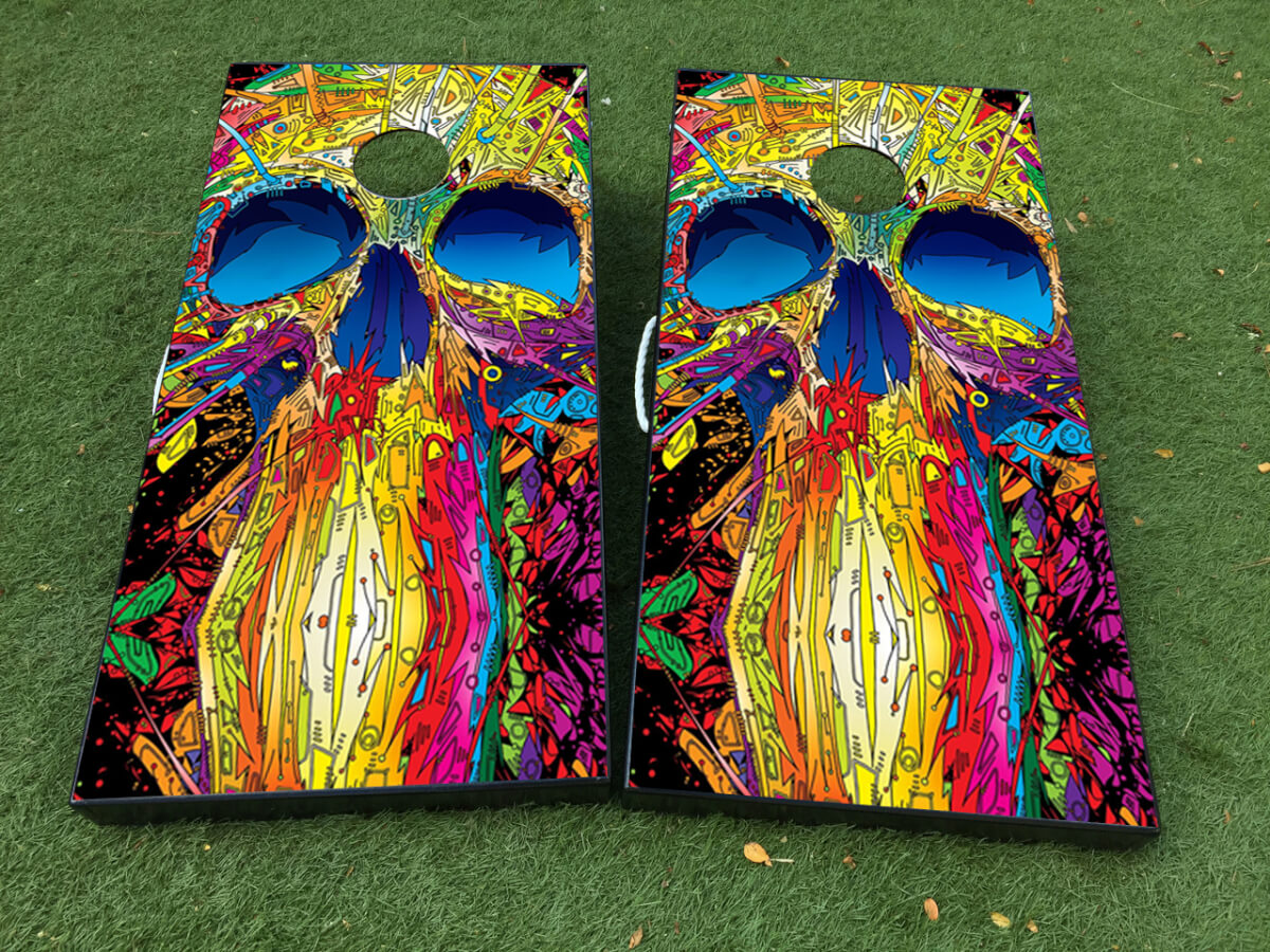 Set di Adesivi in Vinile per Tavolo Cornhole con Teschio Colorato