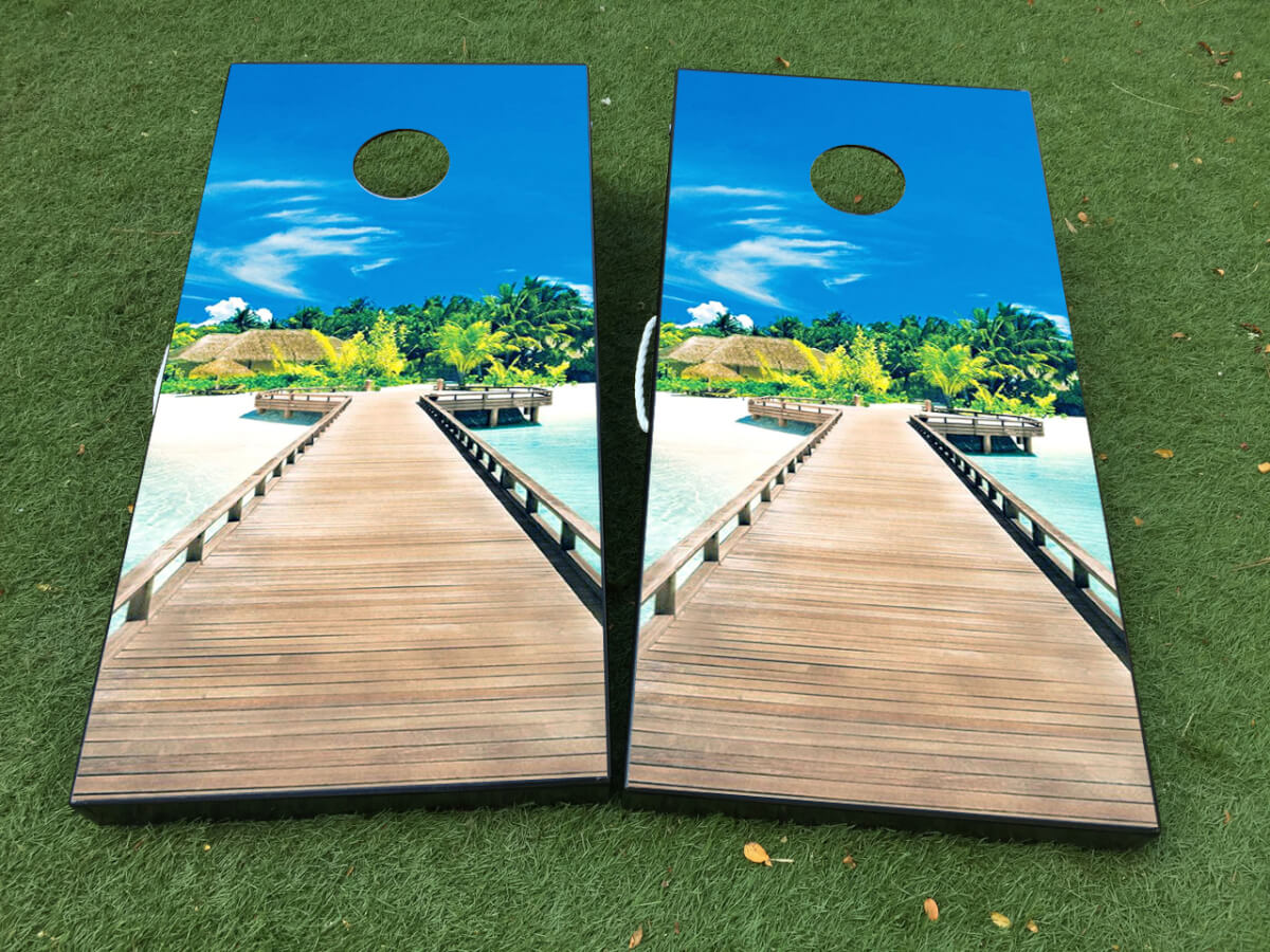 Set Adesivi in Vinile per Tavola Cornhole Spiaggia Tropicale
