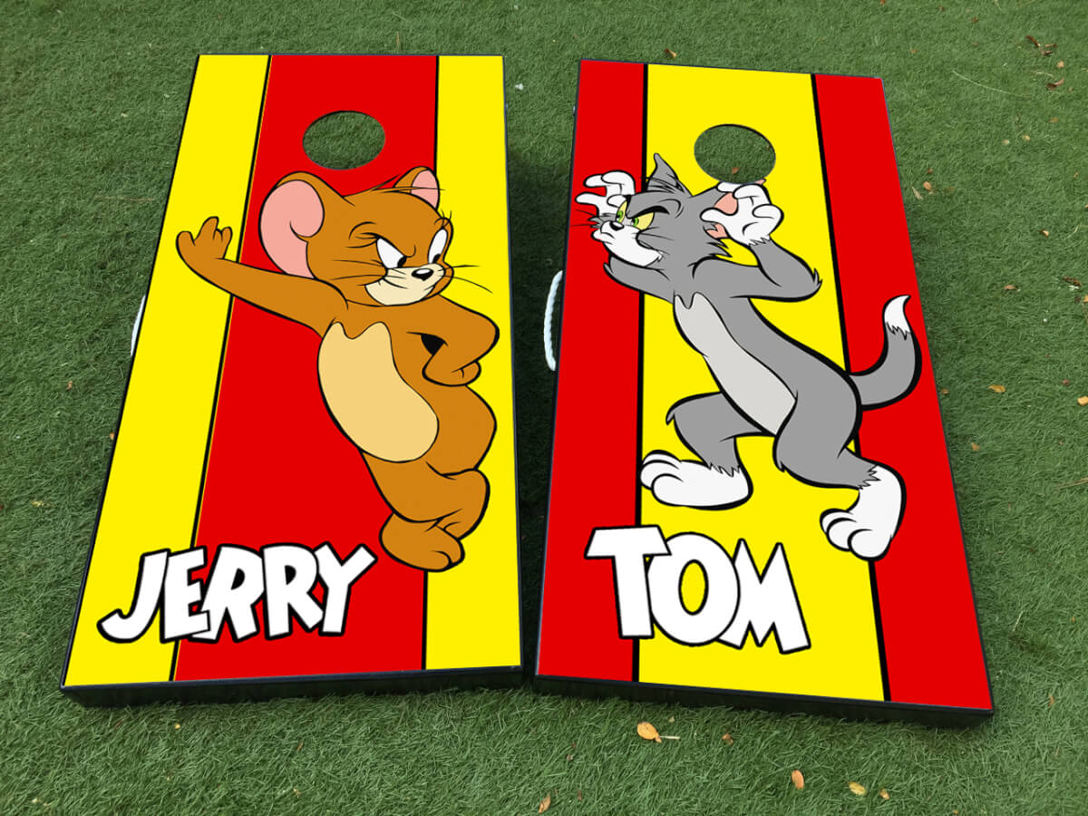 Set di Adesivi in Vinile per Tavola Cornhole Tom e Jerry Cartoon con Laminazione Opaca