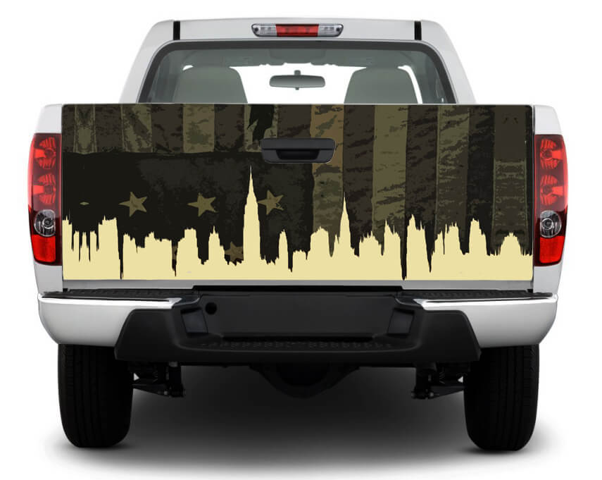 Adesivo in vinile per portellone con bandiera USA e silhouette di Chicago per pick-up e SUV