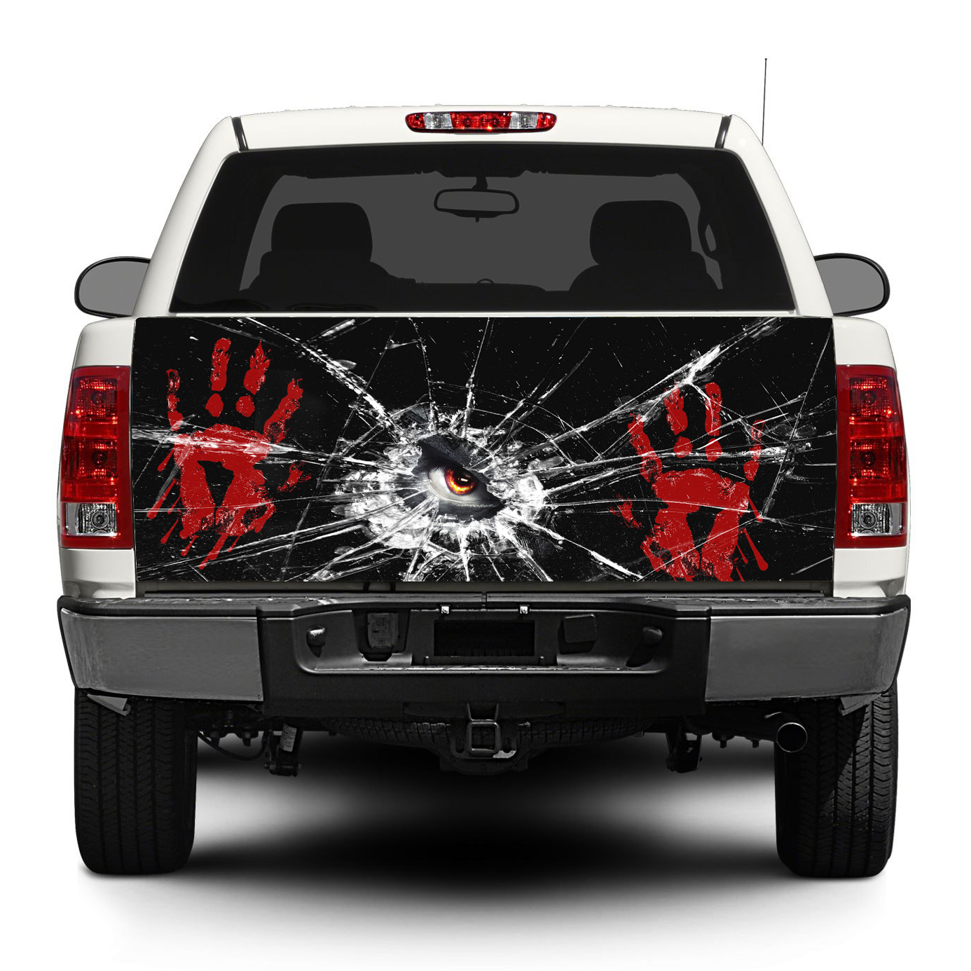 Adesivo in Vinile per Portellone con Mani Insanguinate e Vetri Rotti per Wrap di Pick-up e SUV