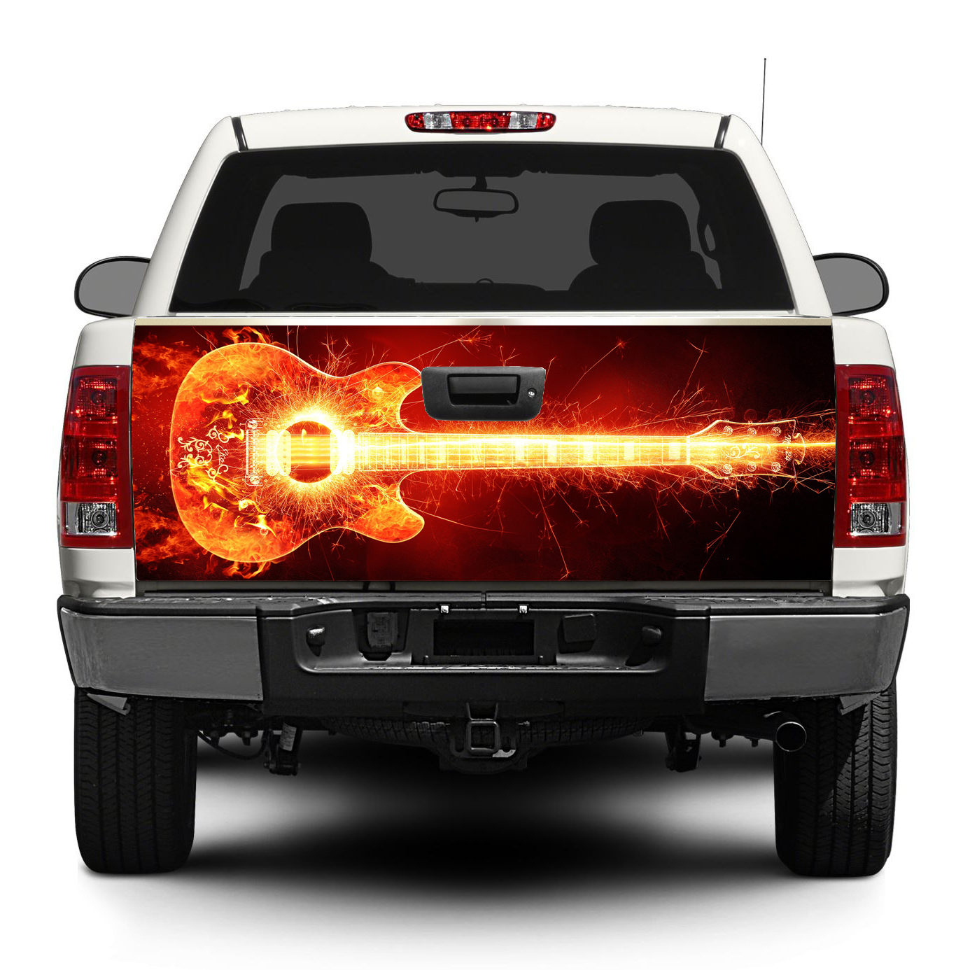 Guitar Buring Rock Music Tailgate Decal Decal Sticker Wrap Truck SUV Car