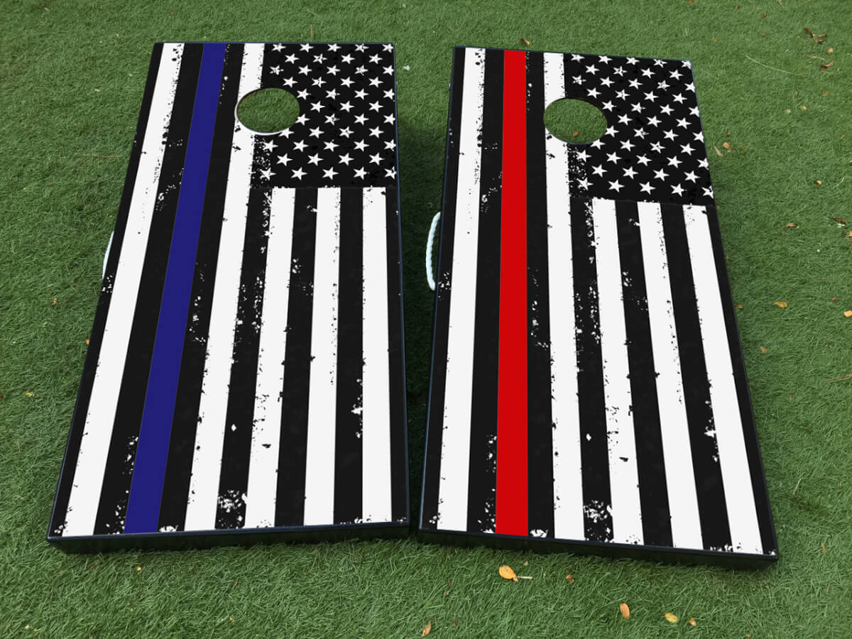 Set Adesivi Pellicola per Tavola Cornhole con Bandiera Americana Anticata e Linea Sottile Blu e Rossa