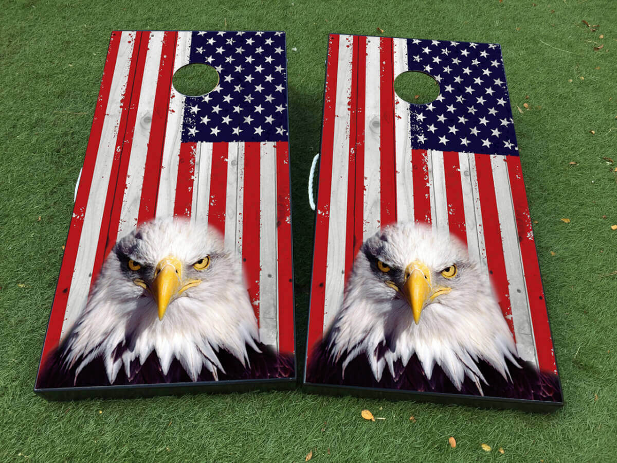 Set di Adesivi Avvolgenti per Tavolo Cornhole con Bandiera USA American Eagle