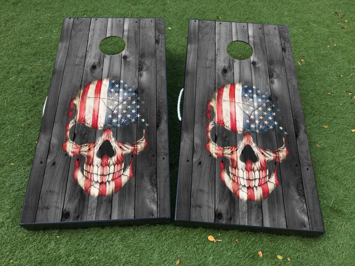 Set Adesivi in Vinile per Tavolo Cornhole Stile Teschio con Bandiera USA