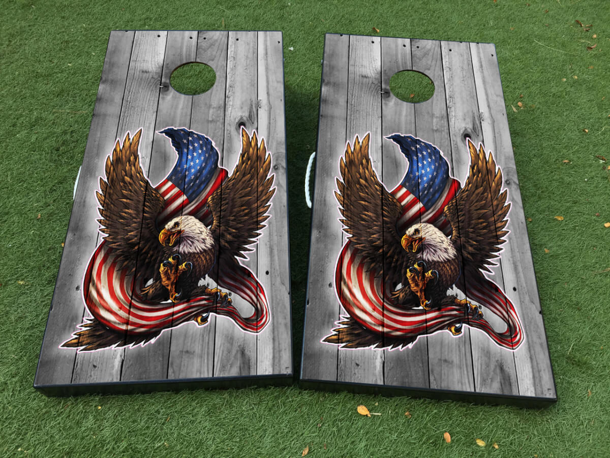 Set adesivi per tavolo da cornhole in legno con bandiera USA American Eagle