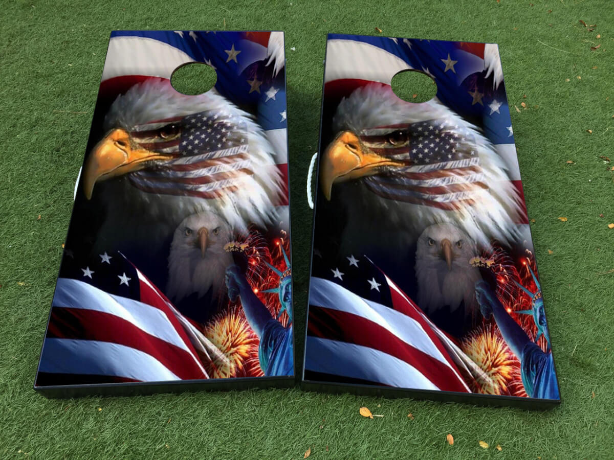 Set di Adesivi in Vinile per Cornhole con Aquila e Bandiera Americana