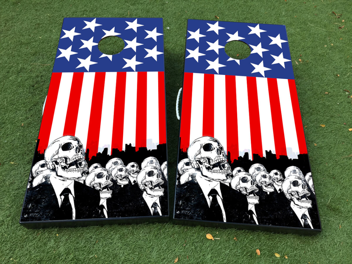 Set di Adesivi in Vinile per Tavolo Cornhole con Bandiera Americana e Zombie