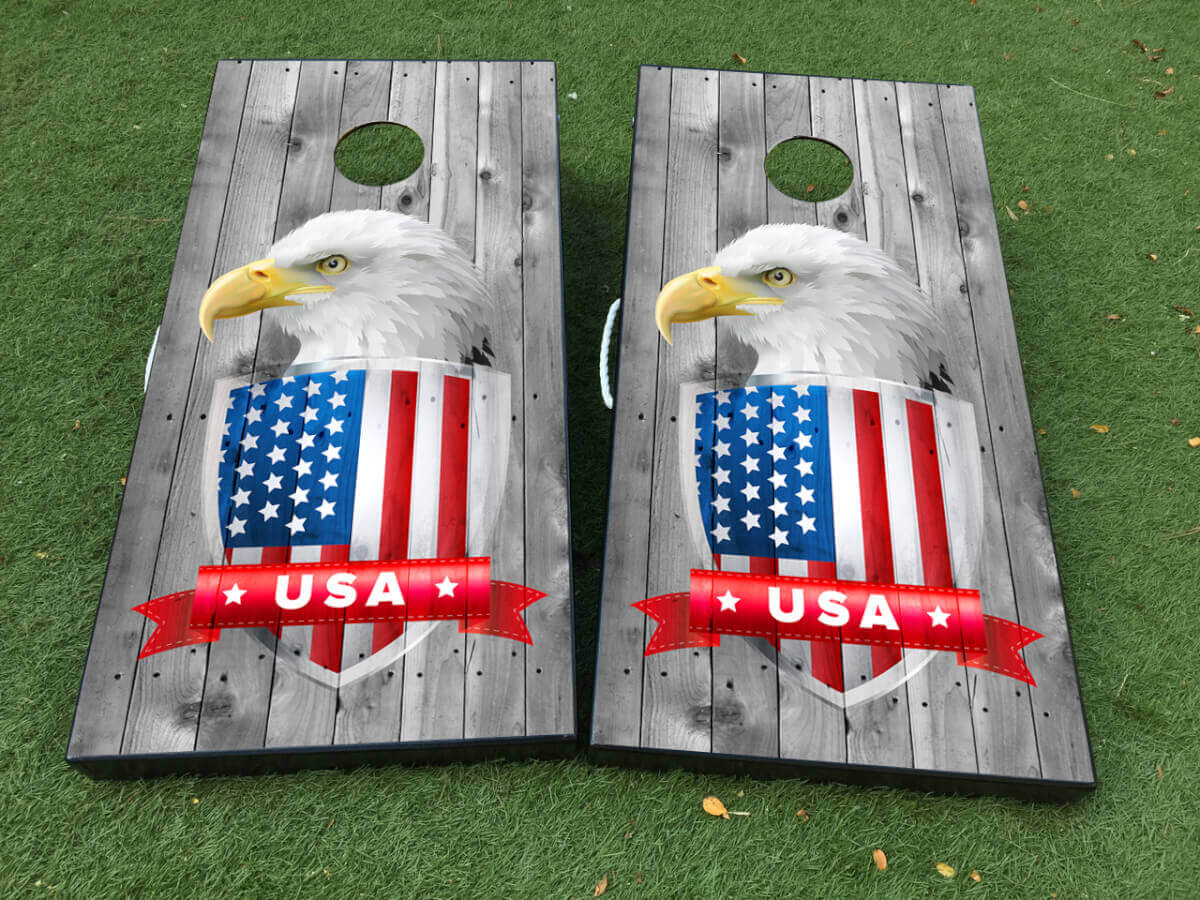 Set di Adesivi in Vinile per Involucro Tavola Cornhole con Aquila Calva e Bandiera USA