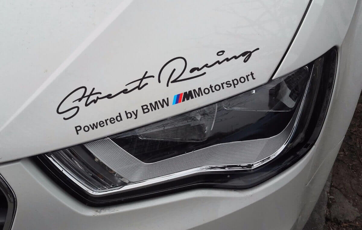 Set di adesivi in vinile per cofano e fari stile Street Racing M per auto BMW