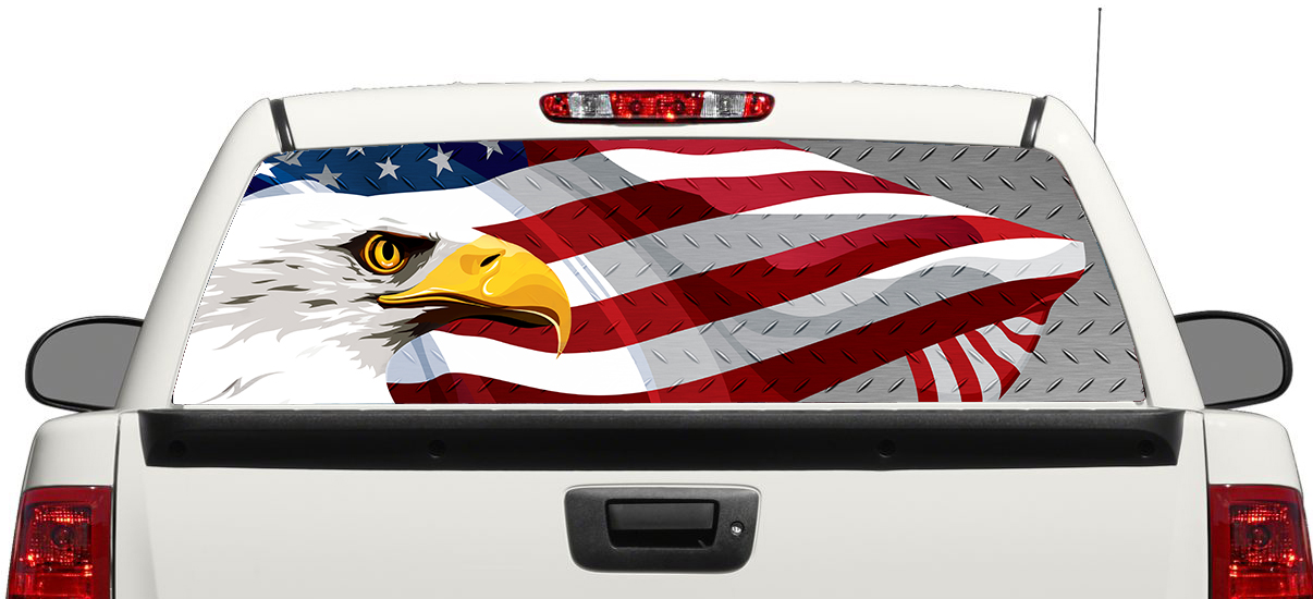 American Eagle USA Flag Steel Lunotto Decal Sticker Pick-up Truck SUV Car 3