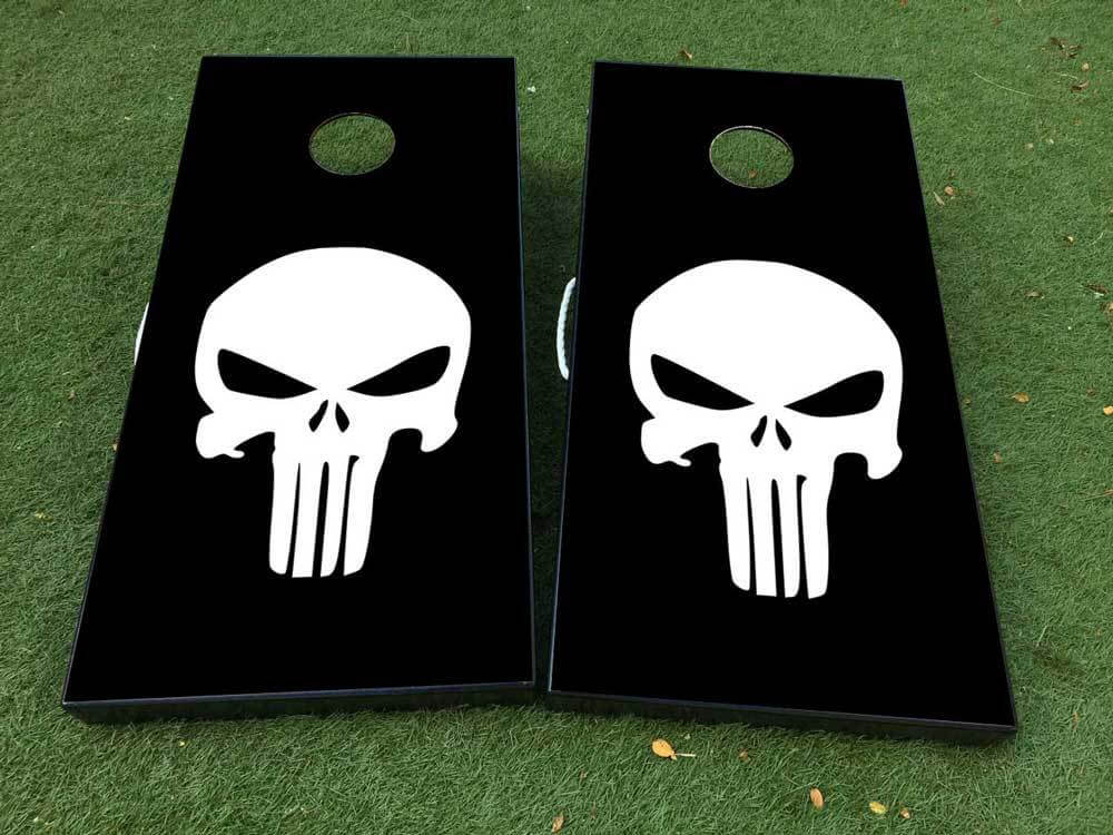 Set di decalcomanie in vinile per tavola Cornhole con teschio in stile Punisher bianco e nero