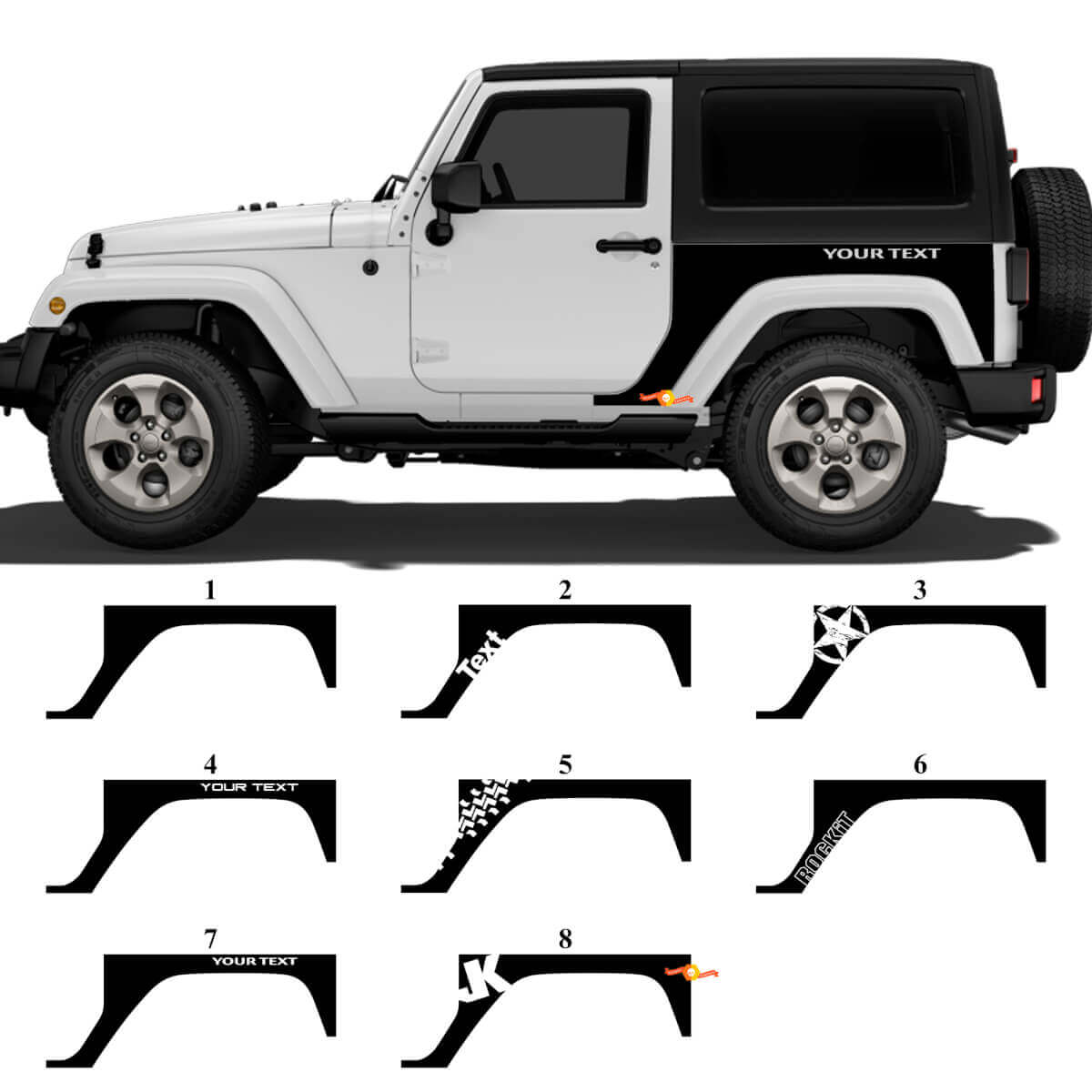 Set di Adesivi in Vinile Personalizzati per il Quartino Posteriore Laterale per Jeep Wrangler JK