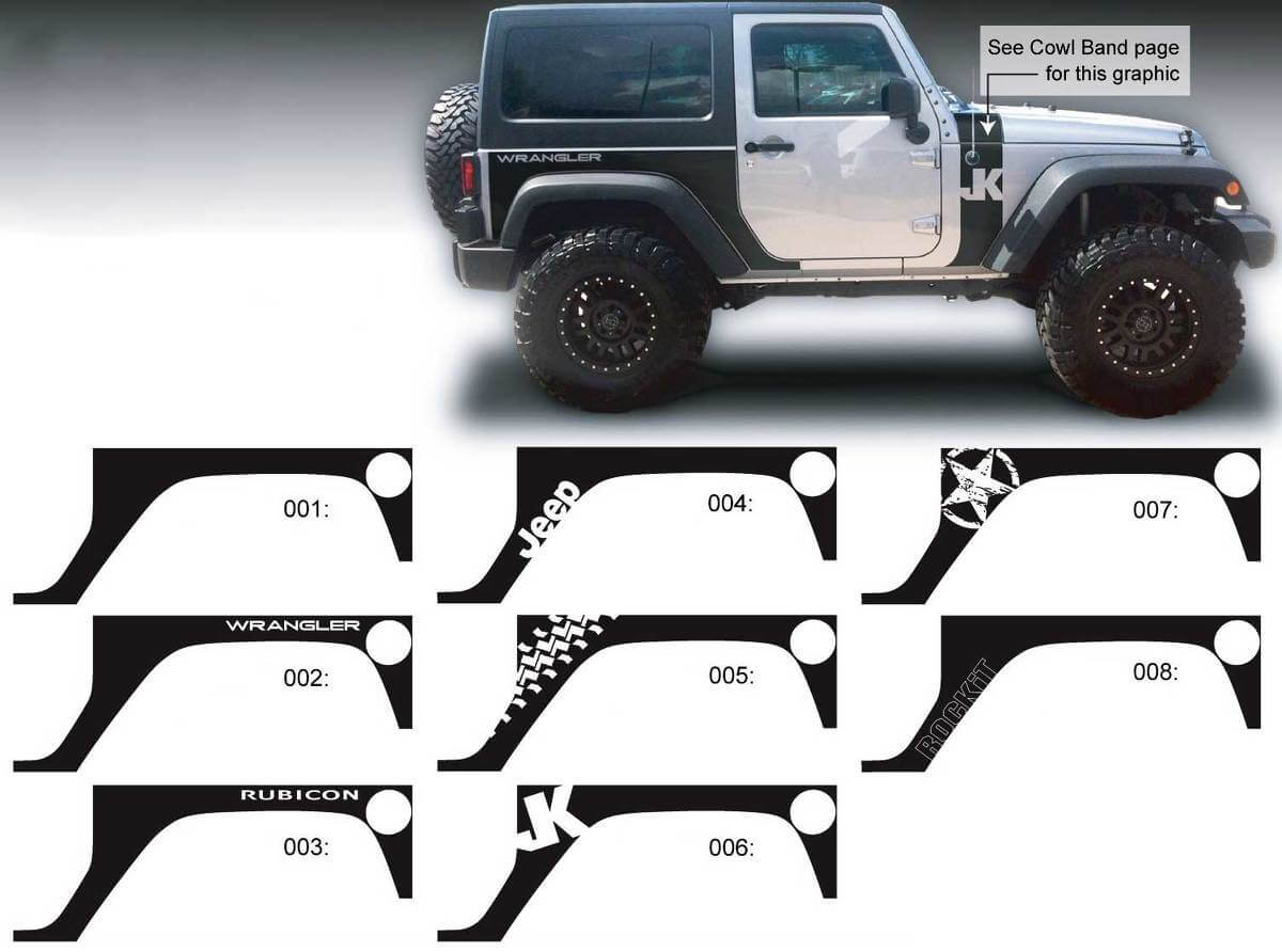 Adesivo per decalcomanie JEEP Grafica laterale del quarto posteriore 07-16 Wrangler JK 2 porte