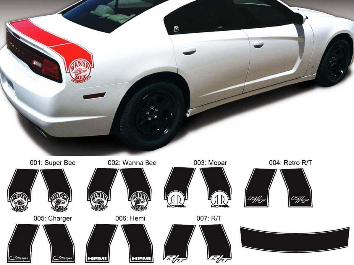 Kit decal in vinile Bee Band per lato posteriore per Dodge Charger 2011-2014