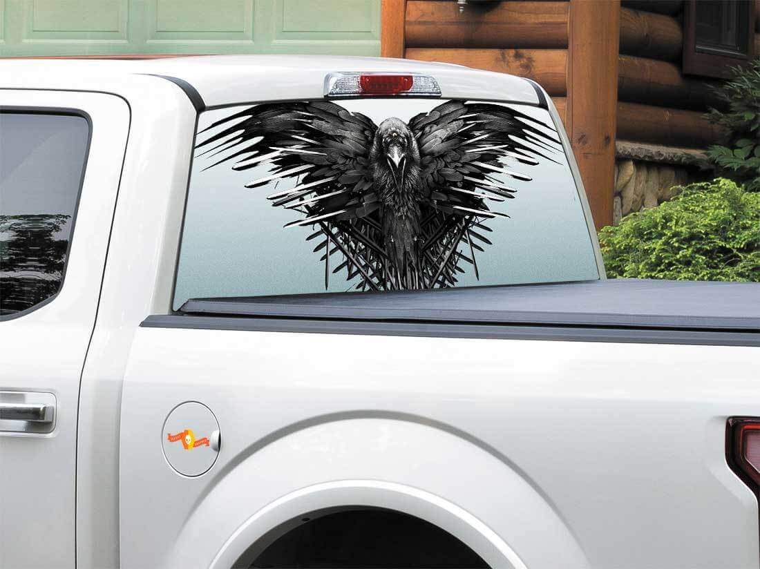 Adesivo in Vinile Perforato per Finestrino Posteriore Raven Throne per Pickup SUV
