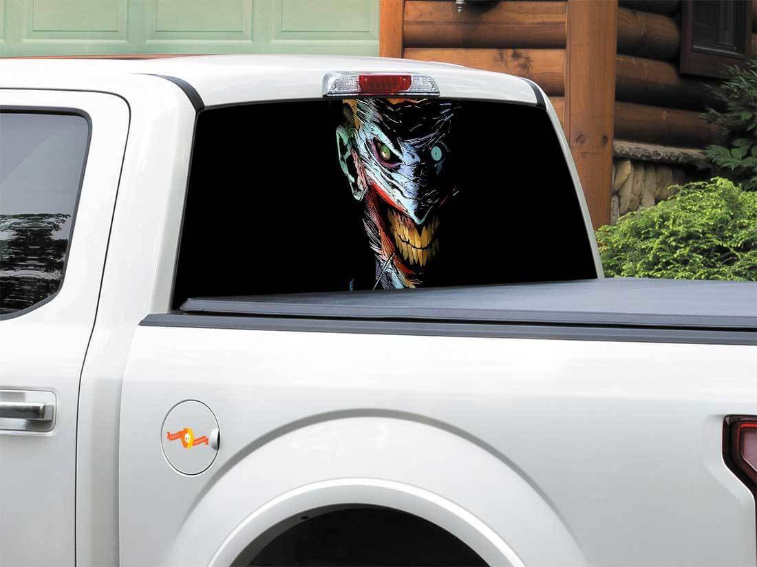 Adesivo in vinile per finestrino posteriore con volto di cattivo da fumetto inquietante per Pickup Truck SUV
