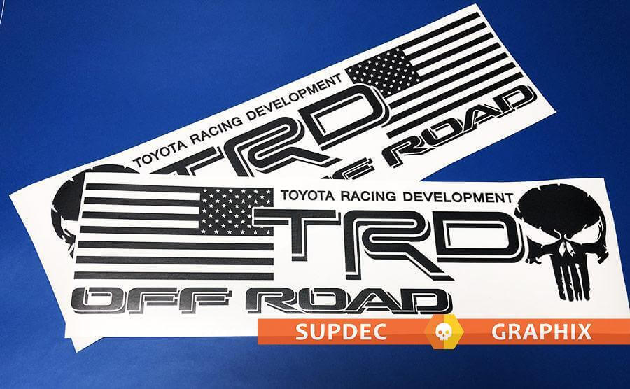 Adesivi in Vinile TRD Teschio Punisher con Bandiera USA per Camion Toyota