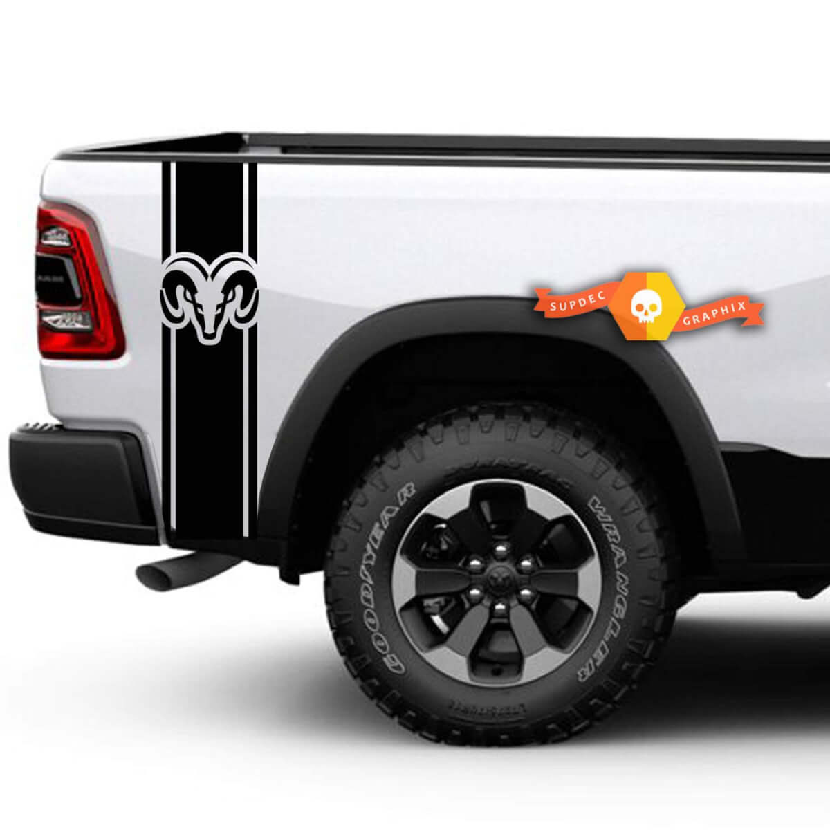 Dodge Ram RAM HEAD Letto posteriore Camion Strisce Adesivi decalcomanie grafiche in vinile