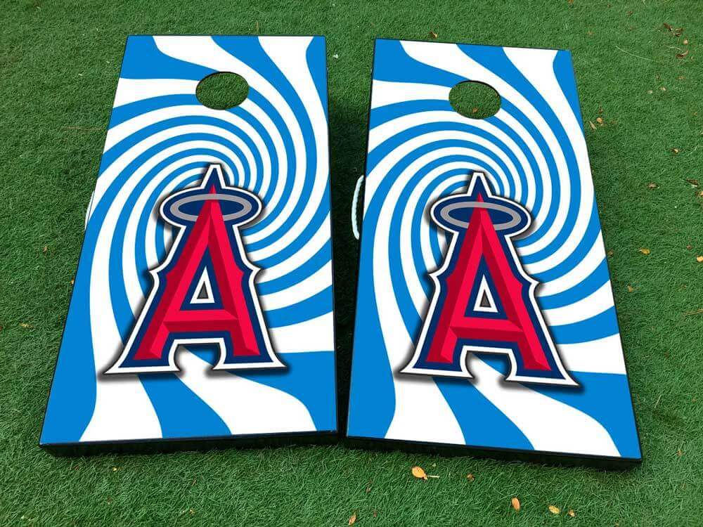 Sticker decal per tavolo da gioco Cornhole con grafica a spirale Los Angeles Angels Baseball, rivestimenti in VINILE con laminazione