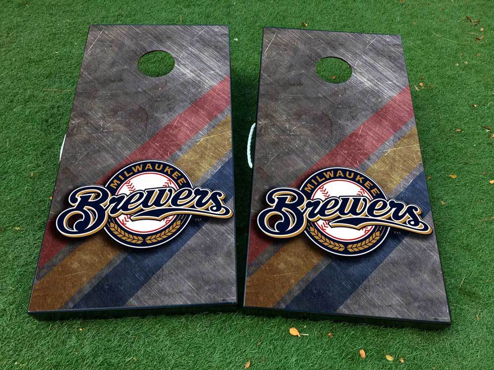 Milwaukee Brewers Baseball Cornhole Board Game Decal Vinyl Waps with Laminated