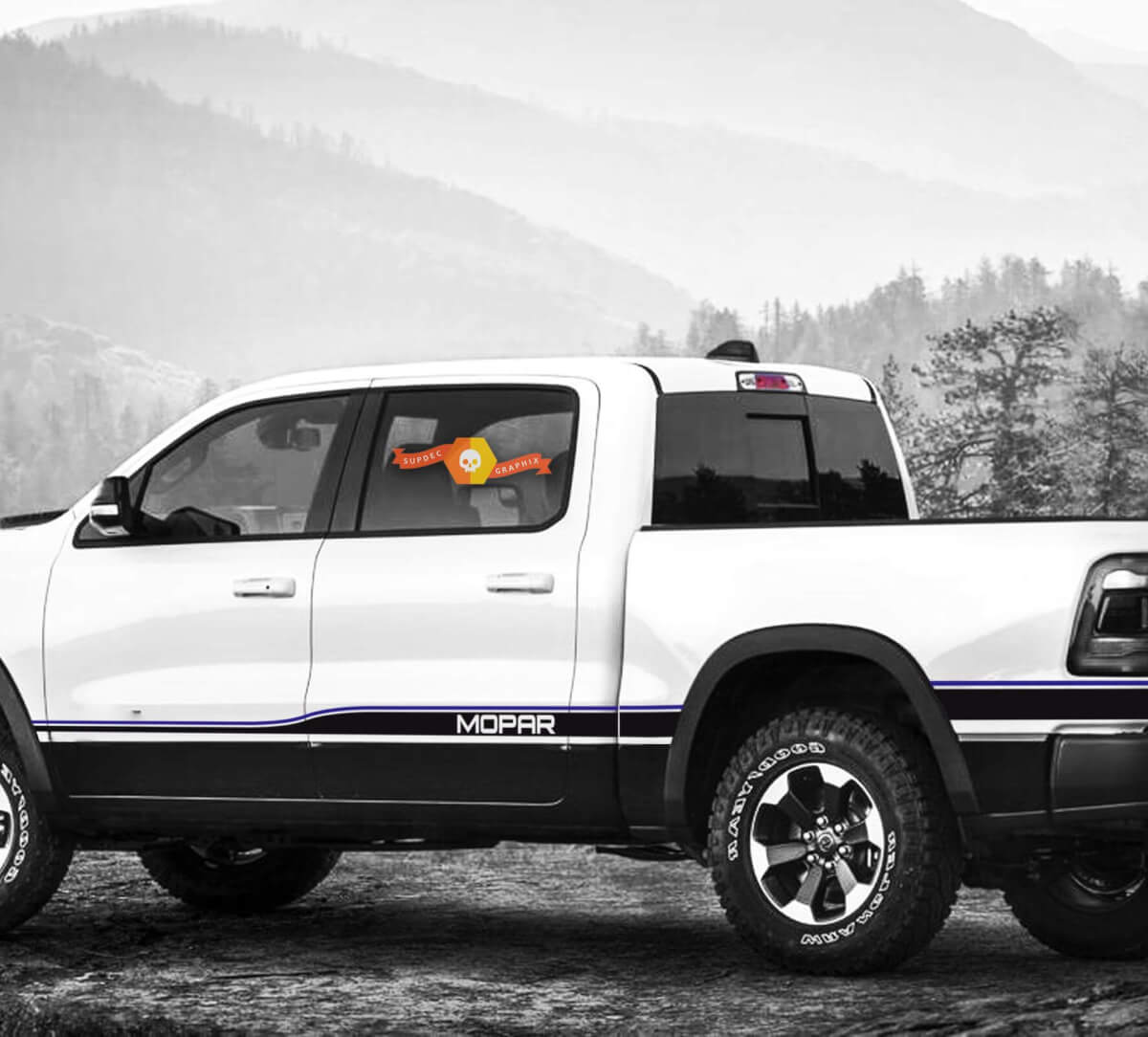 Kit adesivi in vinile a strisce laterali stile Mopar per Dodge Ram 1500 Rebel 2016