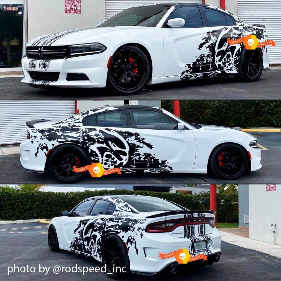 Kit adesivo in vinile a striscia completa stile Grunge Hellcat per Dodge Challenger e Charger