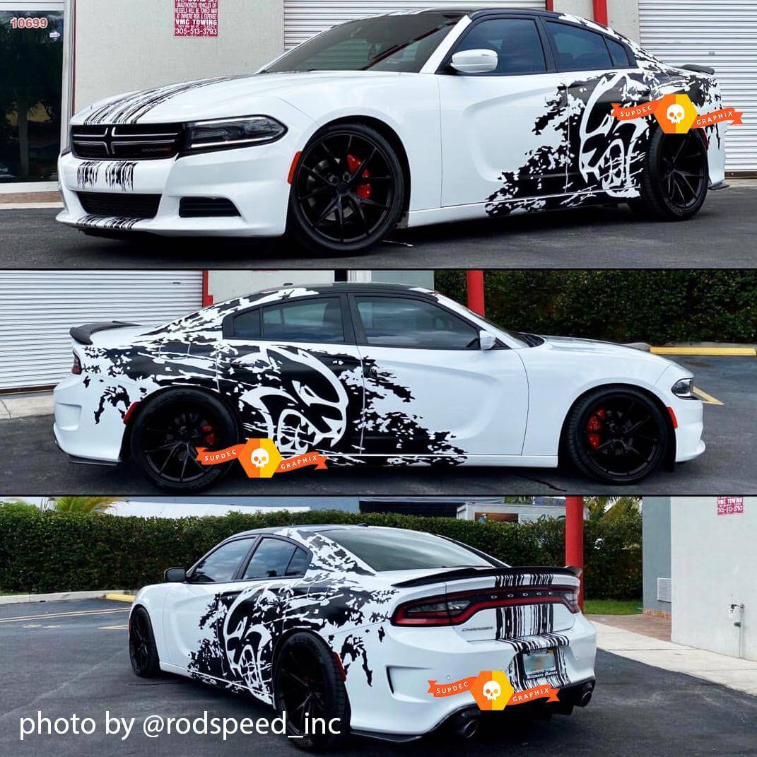 Kit strisce grunge a spruzzi per Dodge Challenger o Charger SRT Hellcat - Adesivo in vinile Hell Cat Graphic
