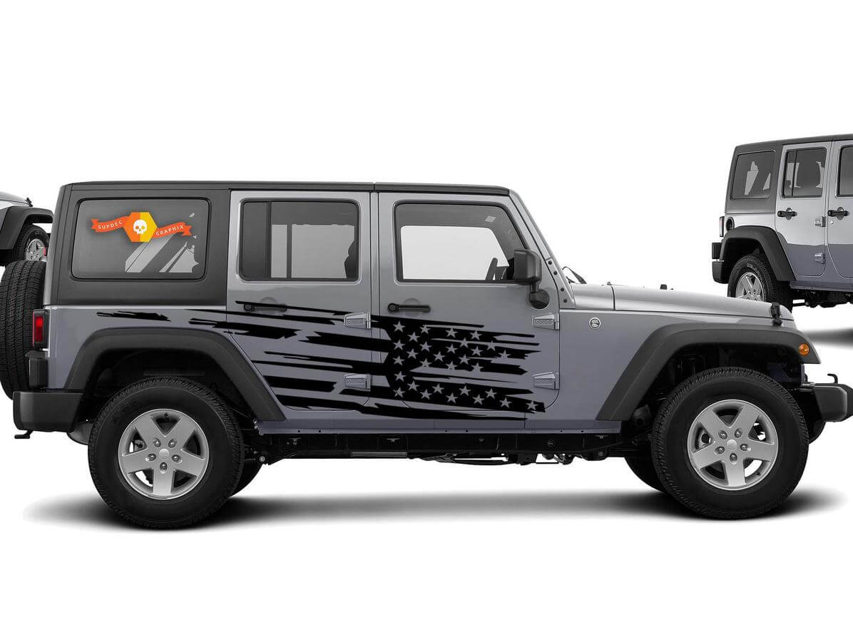 Adesivo in vinile con bandiera USA effetto usurato per Jeep Wrangler