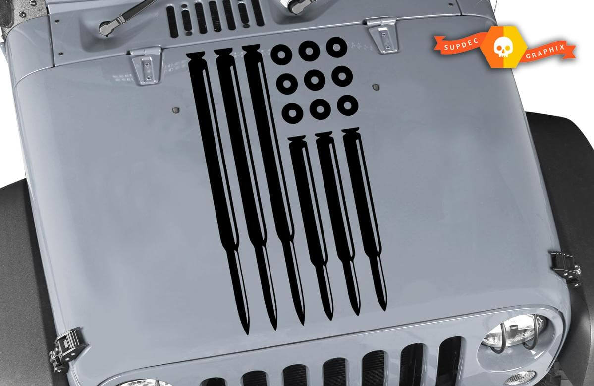 Adesivo in Vinile a Forma di Proiettile con Bandiera USA per Cofano Jeep Wrangler