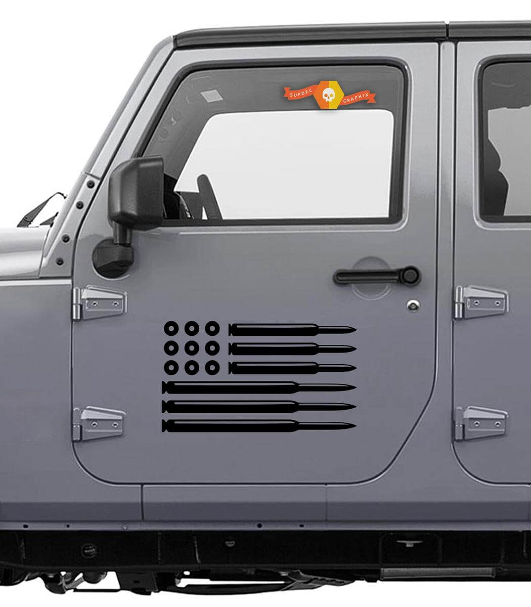 Set di Adesivi Laterali in Vinile Stile Proiettile con Bandiera USA per Jeep Wrangler
