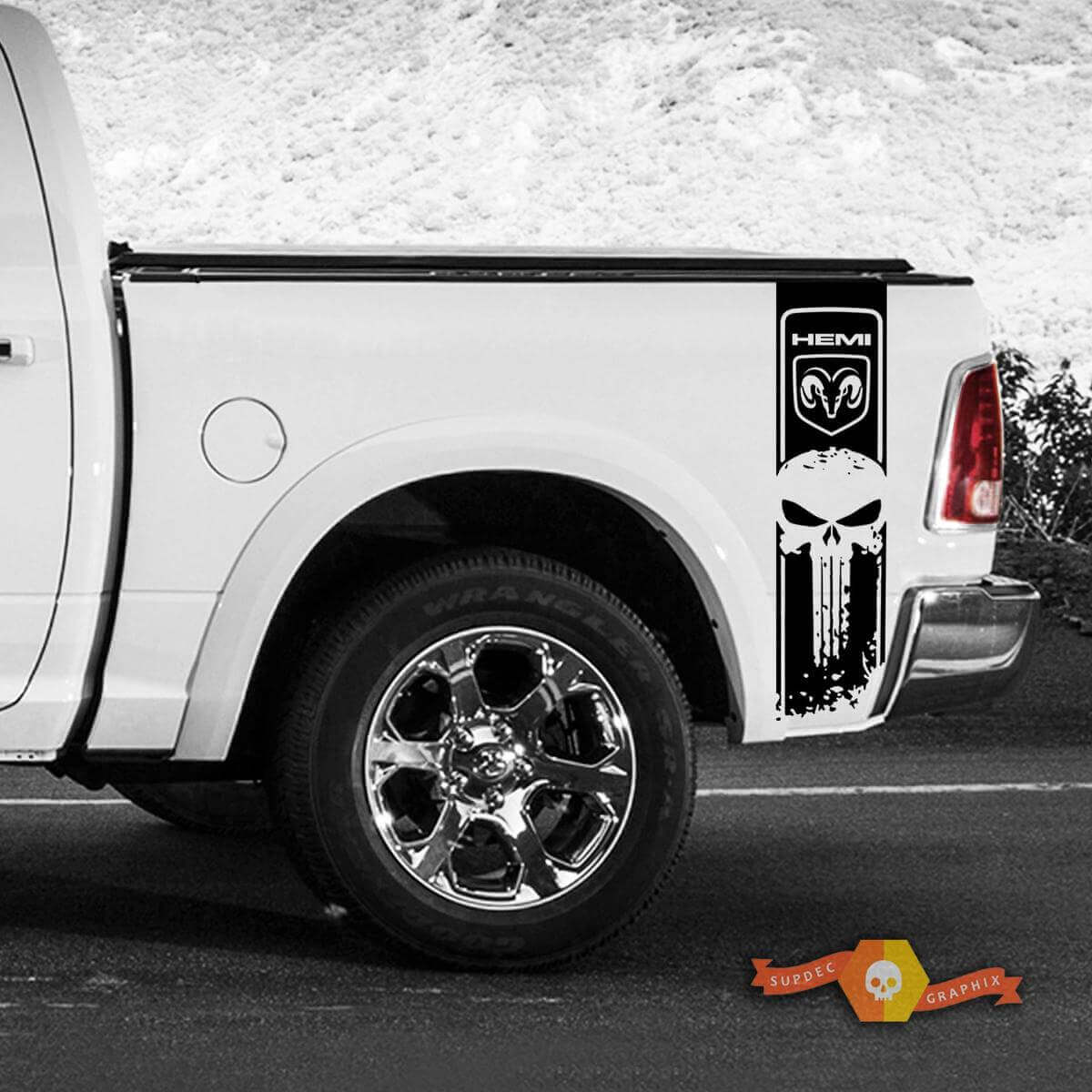 Adesivo in Vinile Strisce Laterali Stile Teschio Punisher Hemi per Dodge Ram 1500-3500