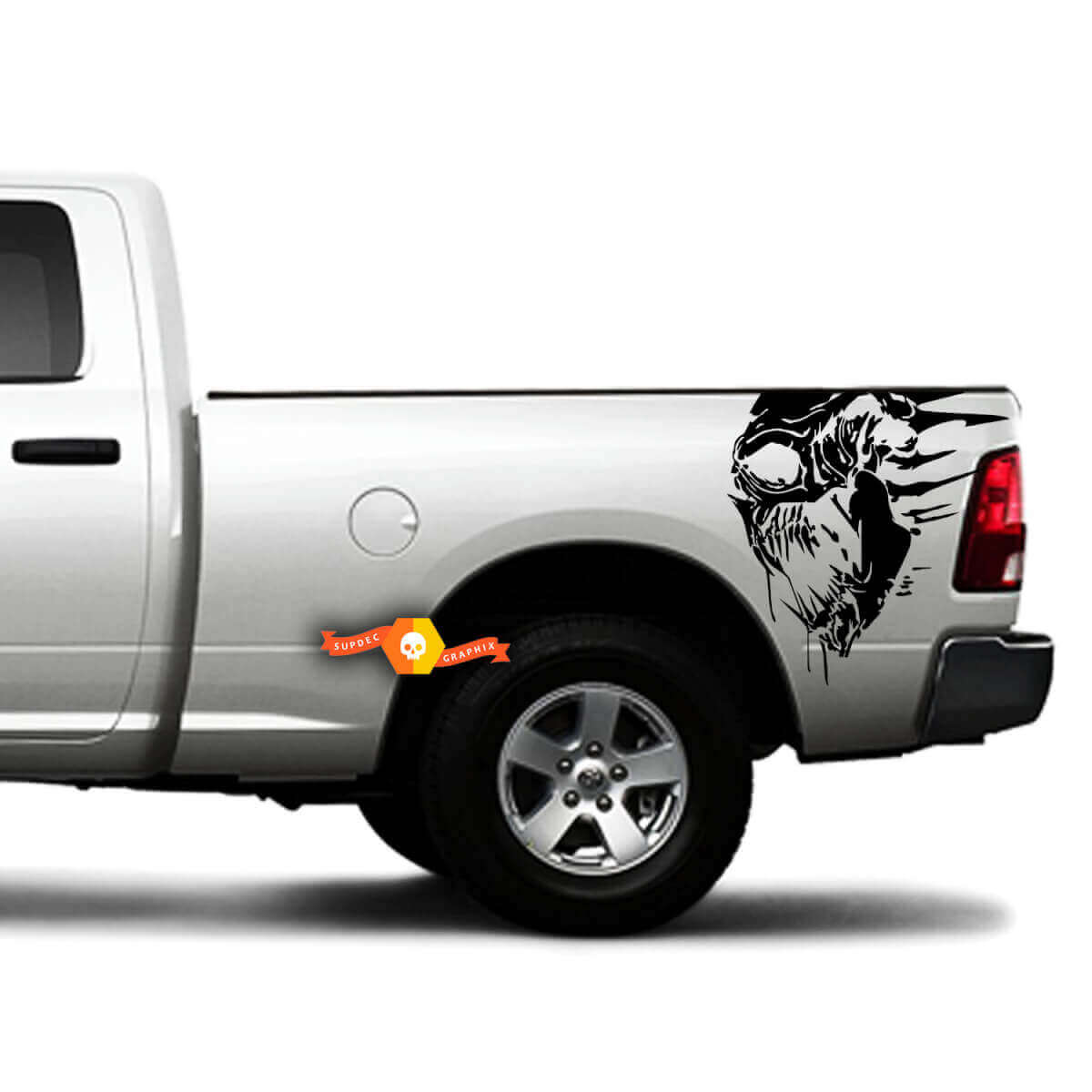 Adesivo Vinilico Laterale Posteriore Truck Grunge Skull per Dodge Ram 1500