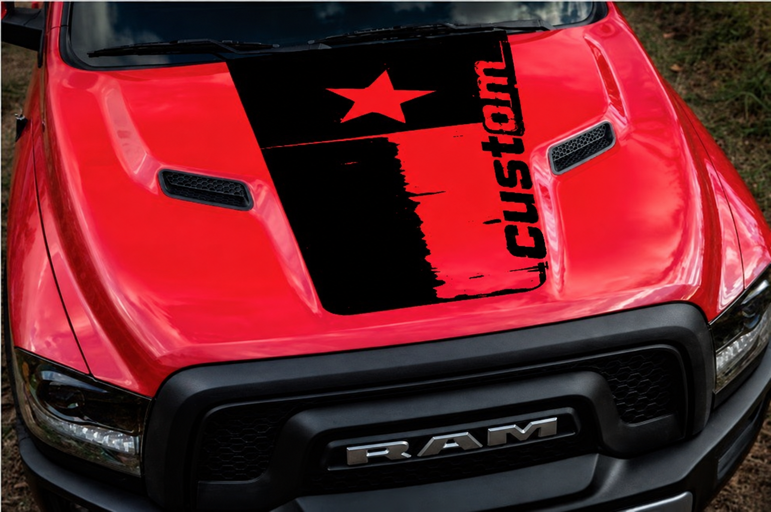 Adesivo in Vinile con Bandiera Stelle Usurate Personalizzato per Cofano RAM 1500 2015-2017