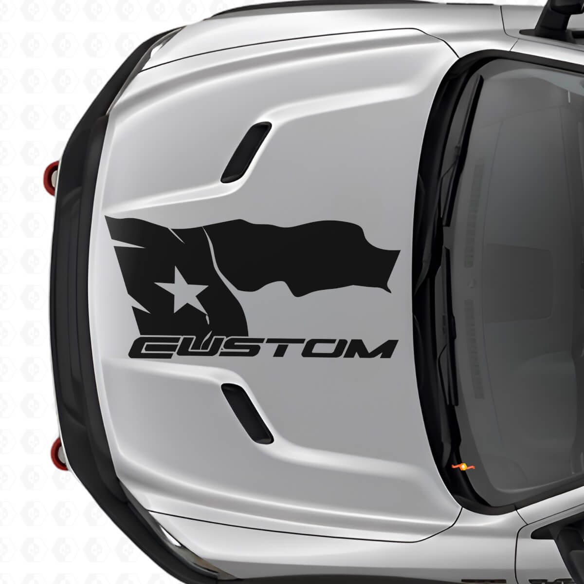 Adesivo in Vinile per Cofano con Bandiera Texas in Stile Usurato e Scritta per Dodge Ram 2015-17