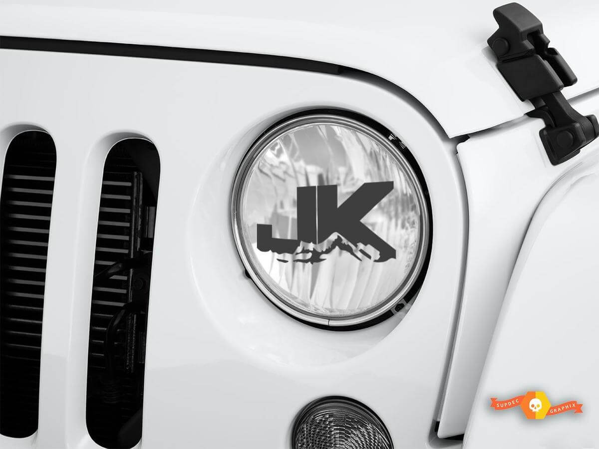 Adesivo in Vinile con Vetro Inciso JK Mountain per Fari Jeep Wrangler