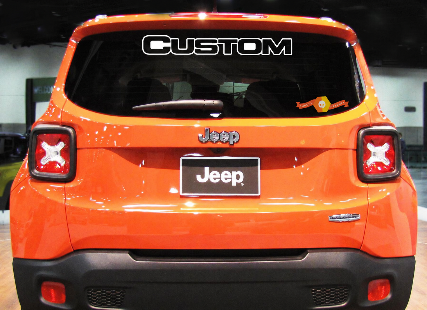 ADESIVO VINILICO CON LETTERE SAGOMATE PERSONALIZZATE PER FINESTRA POSTERIORE PER Jeep Renegade