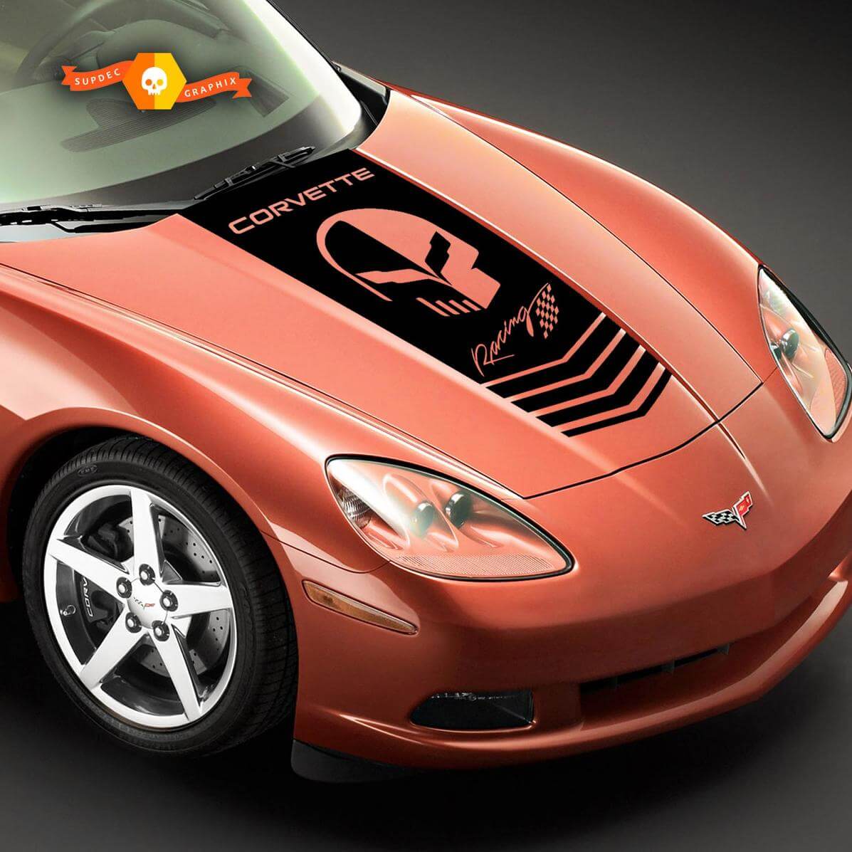 Adesivo in vinile cofano Jake Skull Corvette Racing per Chevrolet Corvette C6
