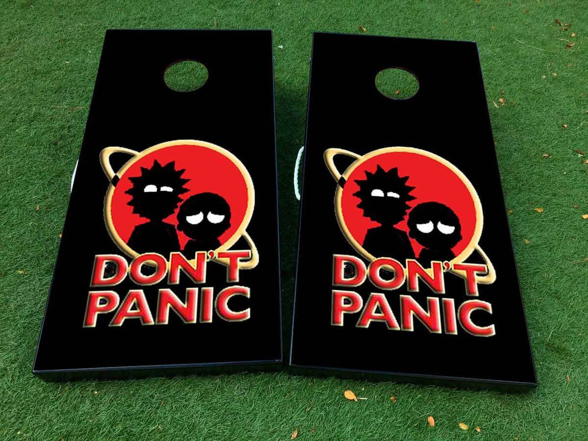 Set adesivi in vinile per tavola cornhole ispirata a Rick and Morty Don't Panic