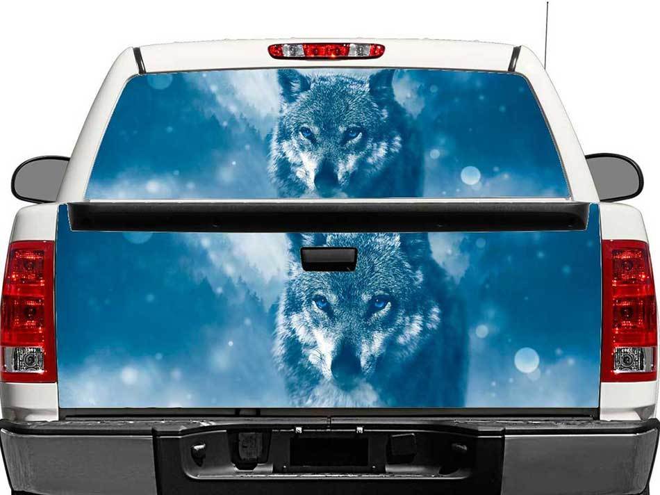 Adesivo in vinile per lunotto posteriore o portellone posteriore invernale Wolf per pick-up e SUV