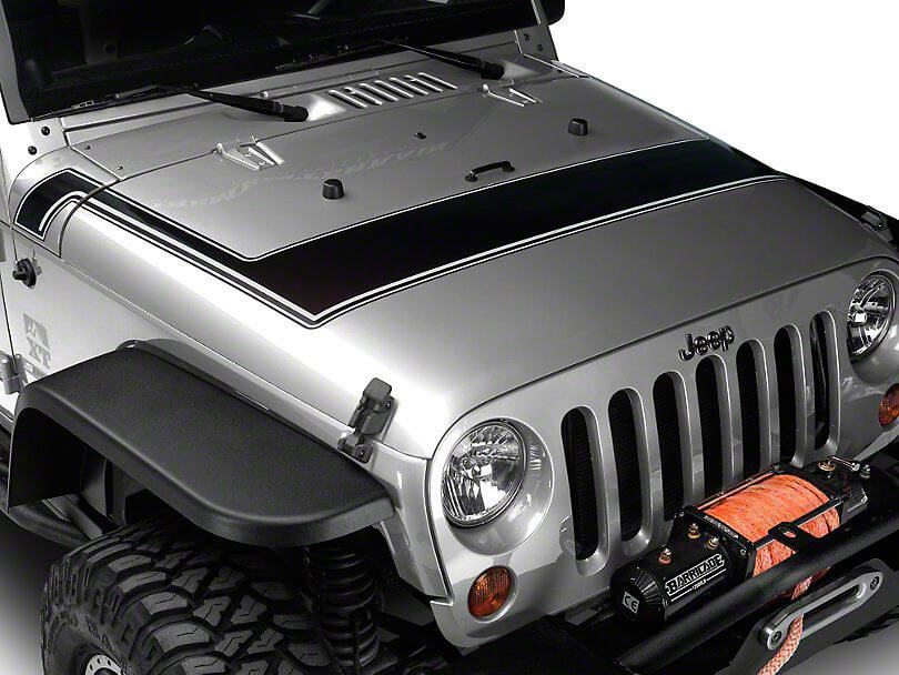 Strisce del cappuccio gessate stile retrò - nero e grigio per modelli Jeep Wrangler JK 2007-2018